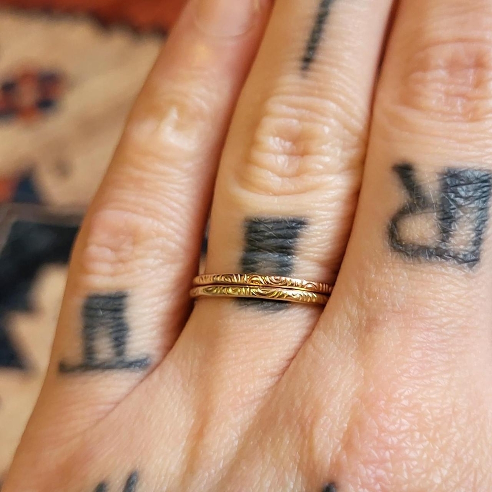Yellow and Rose Gold Filled Swirl Texture Stacking Ring Set Size 5 - Picture 3 of 6